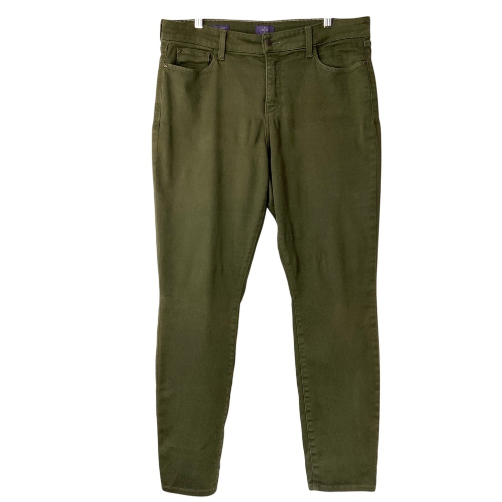 NYDJ Alina Legging Olive Green Pants 14 Zip Fly Mid Rise Slim Lift Tuck Stretch
